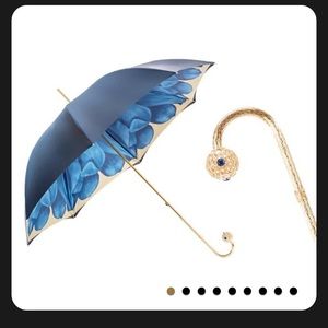 Chic Blue Petal Umbrella with Gold Handle